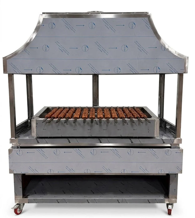 Canmac 120cm Stainless Steel Turkish Mangal Grill Station with Charcoal Grill, Glass Display & Canopy Canmac Catering Equipment