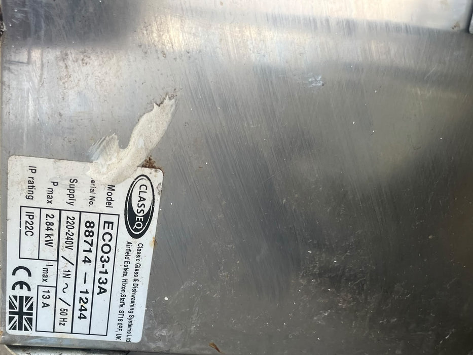 Classeq ECO3-13A Commercial Undercounter Dishwasher Glasswasher 13A 2.84kW Canmac Catering Equipment