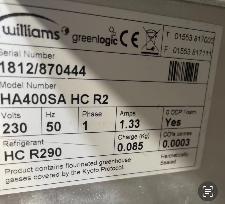 Williams HA400-SA Single Door Upright Refrigerator - Refurbished Canmac Refurbished