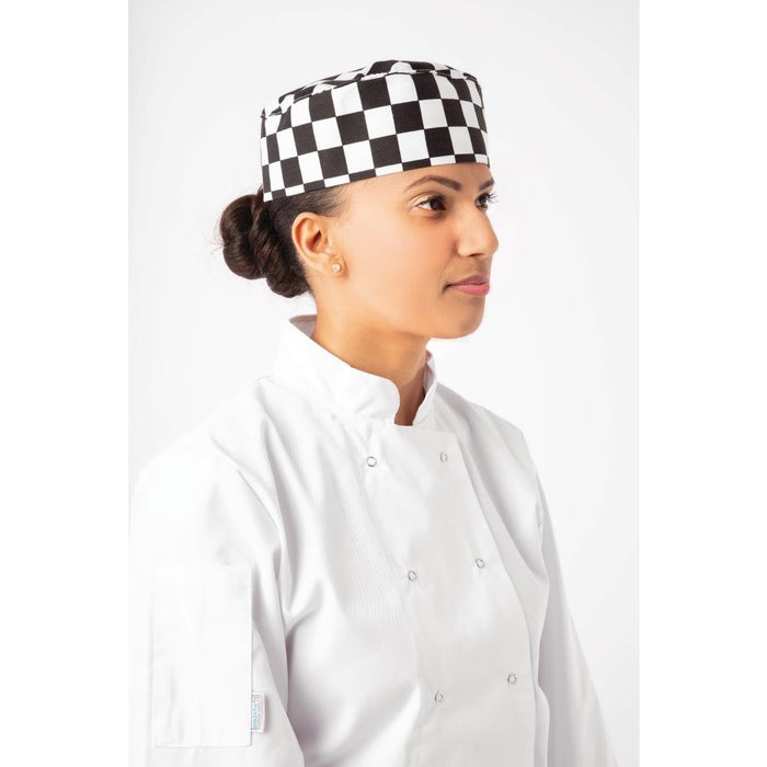 Whites Chefs Skull Cap Big Black & White Check Whites Chefs Clothing