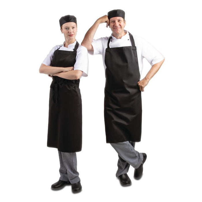 Whites Bib Apron Polycotton Black Whites Chefs Clothing