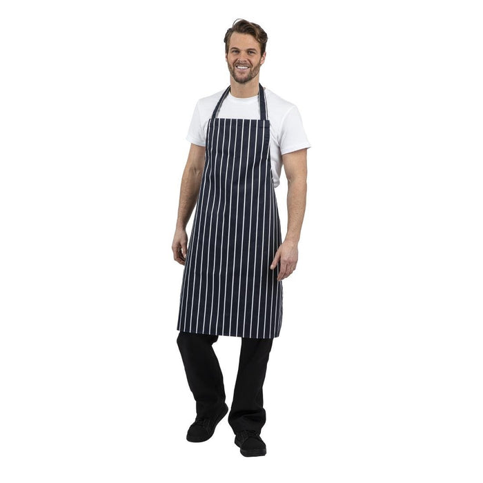 Whites Butchers Stripe Bib Apron Blue/White Whites Chefs Clothing