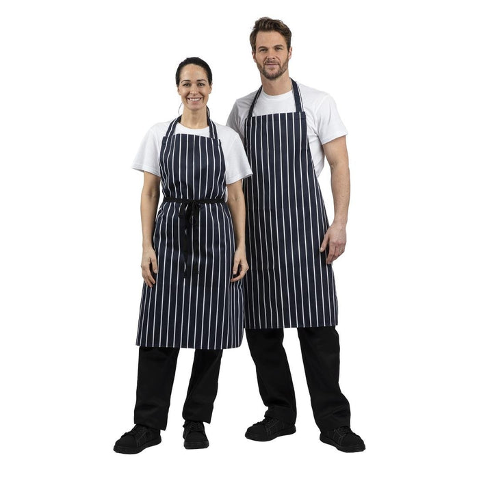 Whites Butchers Stripe Bib Apron Blue/White Whites Chefs Clothing