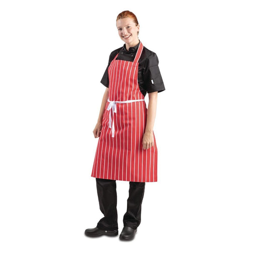 Whites Butchers Stripe Bib Apron Red/White Whites Chefs Clothing