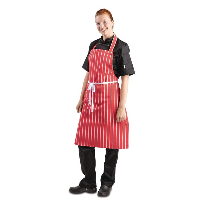 Whites Butchers Stripe Bib Apron Red/White Whites Chefs Clothing