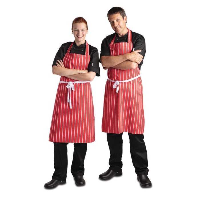 Whites Butchers Stripe Bib Apron Red/White Whites Chefs Clothing
