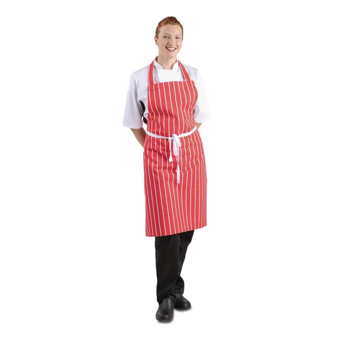 Whites Butchers Stripe Bib Apron Red/White Whites Chefs Clothing