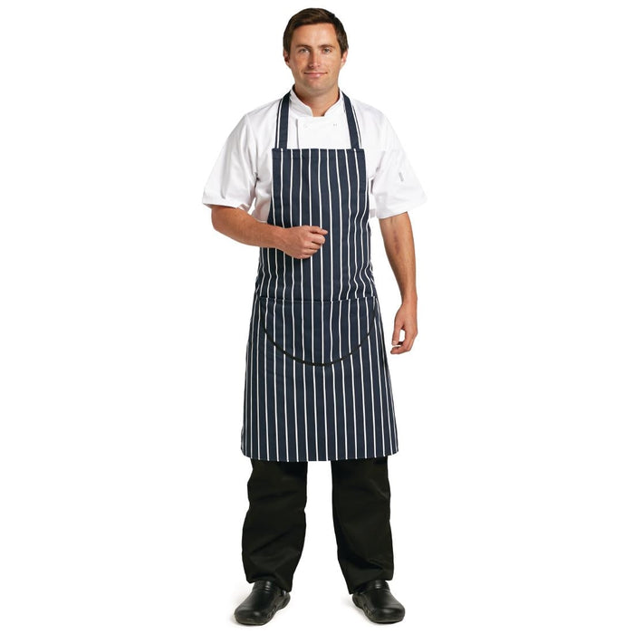 Whites Butchers Stripe Bib Apron with Pocket Blue/White Whites Chefs Clothing