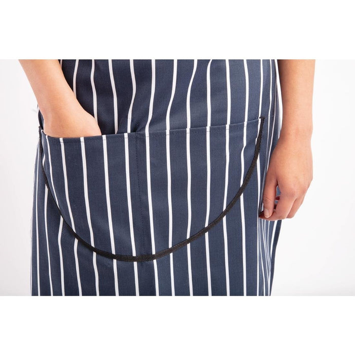 Whites Butchers Stripe Bib Apron with Pocket Blue/White Whites Chefs Clothing