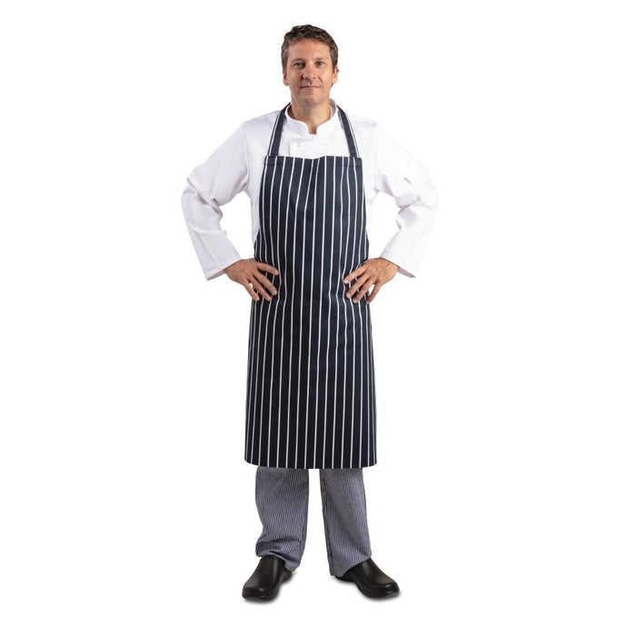 Whites Butchers Stripe Bib Apron Blue/White Extra Large Whites Chefs Clothing