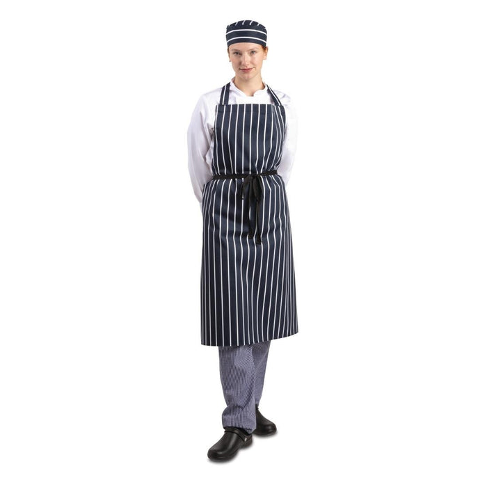 Whites Butchers Stripe Bib Apron Blue/White Extra Large Whites Chefs Clothing