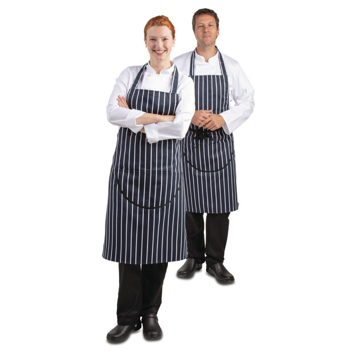 Whites Butchers Stripe Bib Apron Blue/White Extra Large Whites Chefs Clothing
