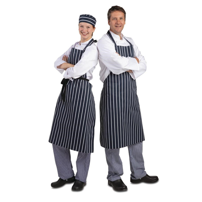 Whites Butchers Stripe Bib Apron Blue/White Extra Large Whites Chefs Clothing