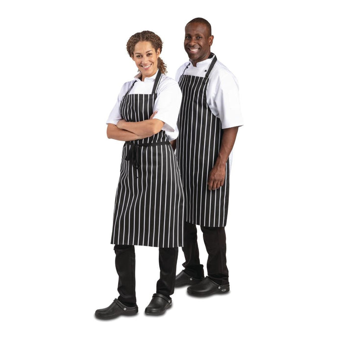 Whites Butchers Stripe Bib Apron Black/White Whites Chefs Clothing