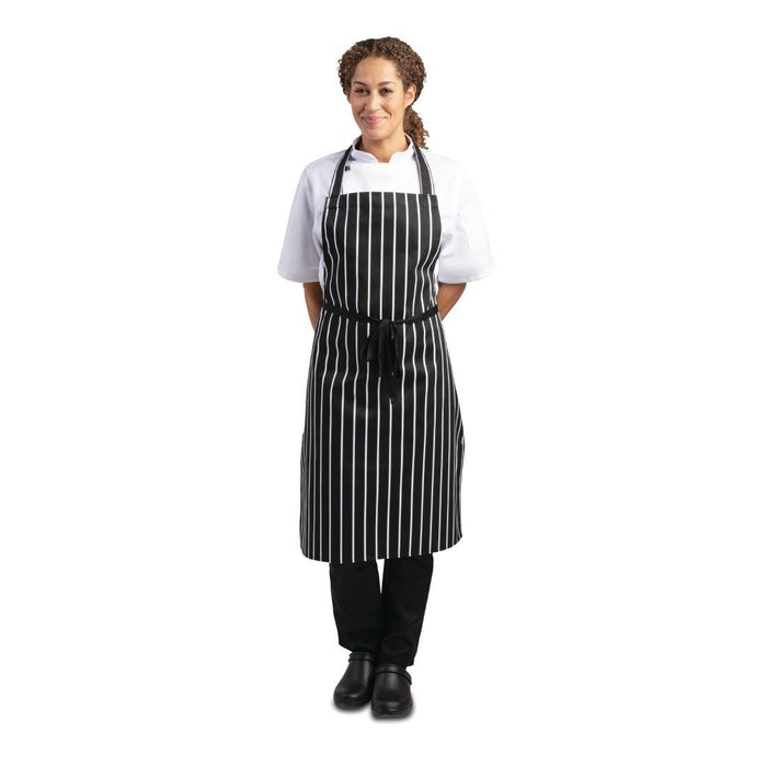 Whites Butchers Stripe Bib Apron Black/White Whites Chefs Clothing
