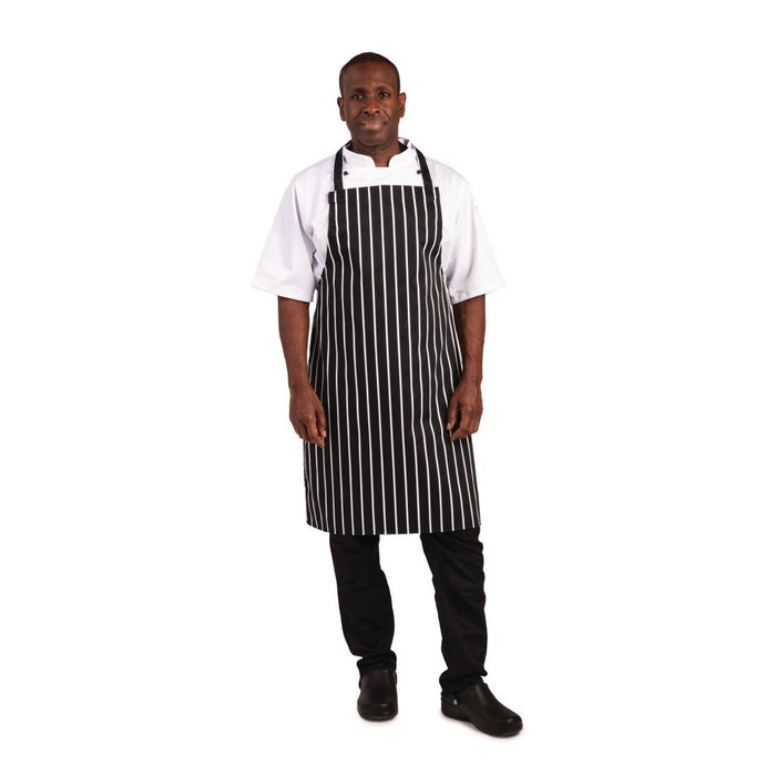 Whites Butchers Stripe Bib Apron Black/White Whites Chefs Clothing