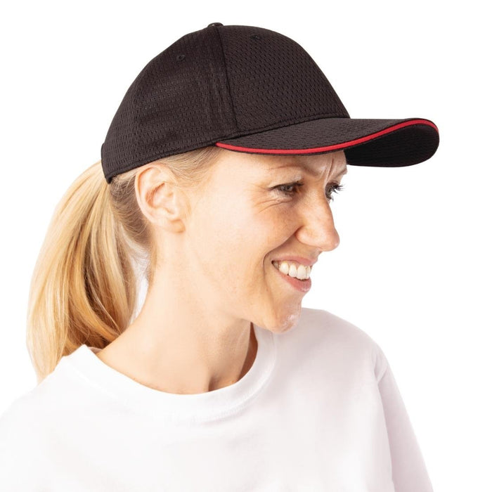 Chef Works Cool Vent Baseball Cap Black with Red Chef Works