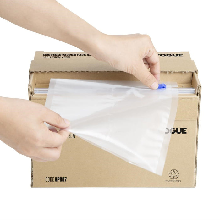 Vogue Vacuum Pack Roll with Cutter Box (Embossed) 200mm width Vogue