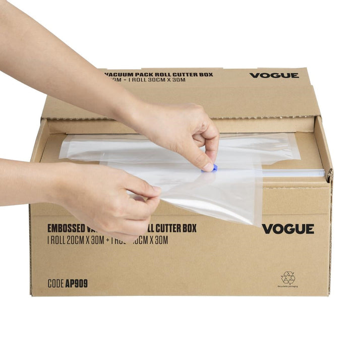 Vogue Vacuum Pack Roll with Cutter Box (Embossed) 200mm & 300mm Twin Pack Vogue