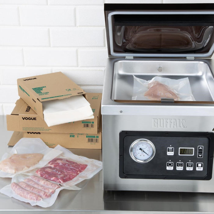 Vogue Compostable Chamber Vacuum Pack Bags 150x350mm (100 Pack) Vogue