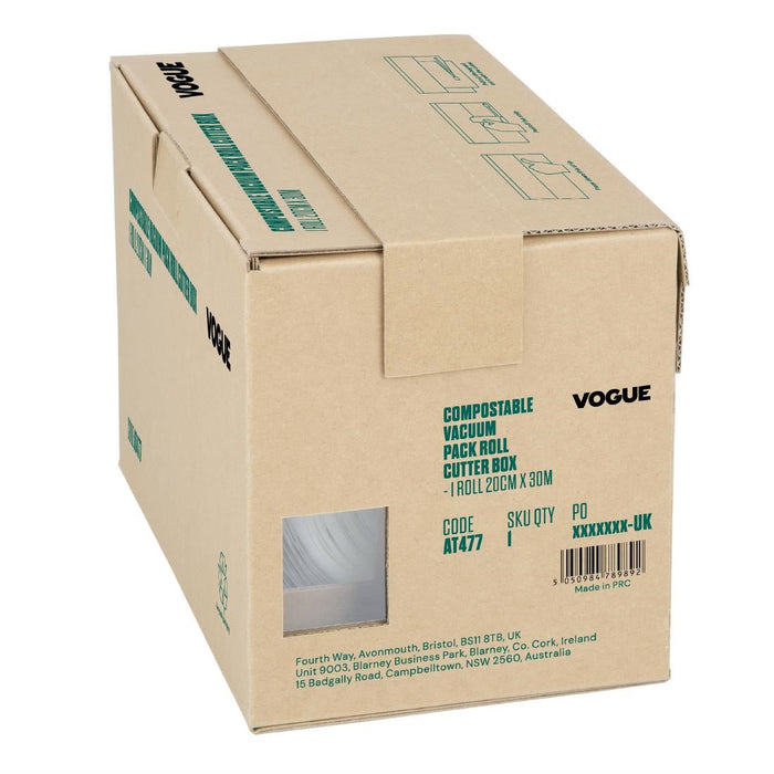 Vogue Compostable Vacuum Pack Roll Cutter Box 20cm x 30m Vogue