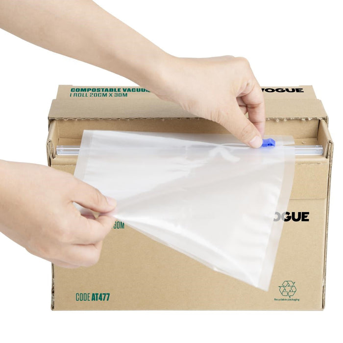 Vogue Compostable Vacuum Pack Roll Cutter Box 20cm x 30m Vogue