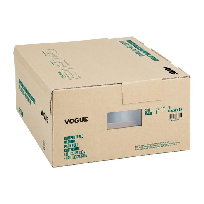 Vogue Compostable Vacuum Pack Roll Cutter Box 200mm & 300mm Twin Pack Vogue
