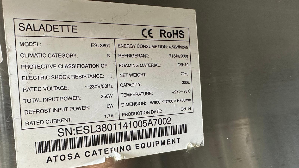 Commercial Atosa ESL3801 - 2 Doors Table Saladette Fridge - Refurbished Canmac Catering Equipment