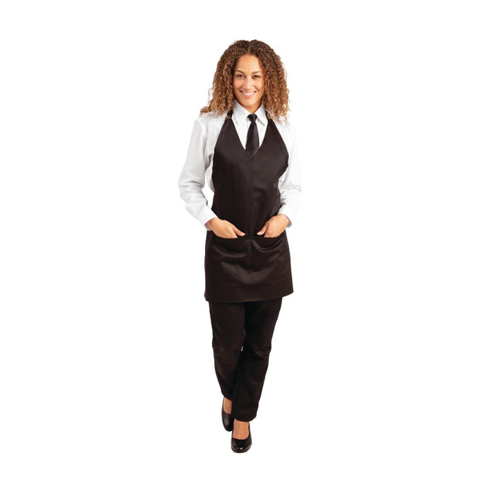 Whites V Neck Service Apron Black Whites Chefs Clothing