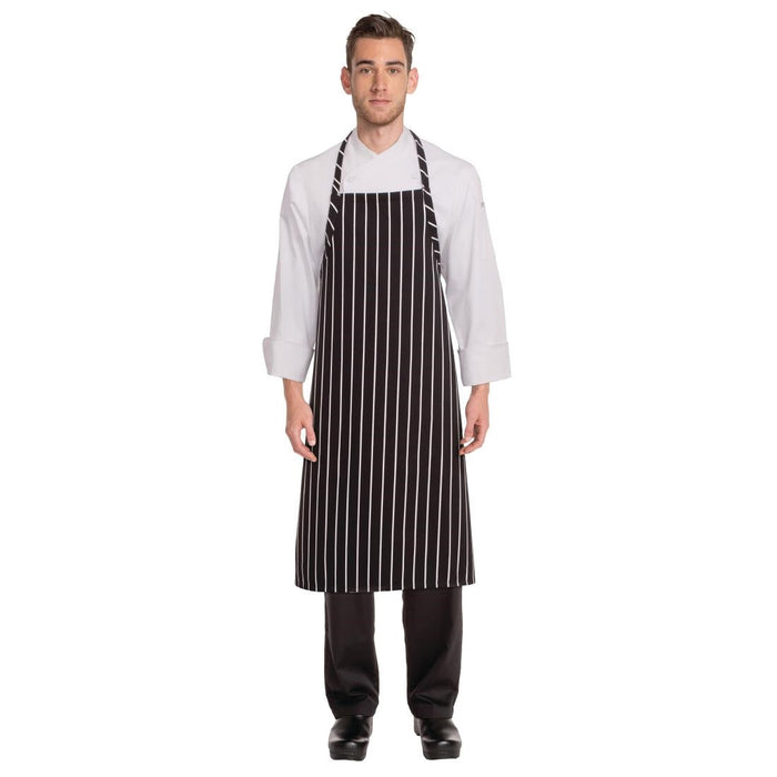 Chef Works Premium Woven Bib Apron Black and White Stripe Chef Works