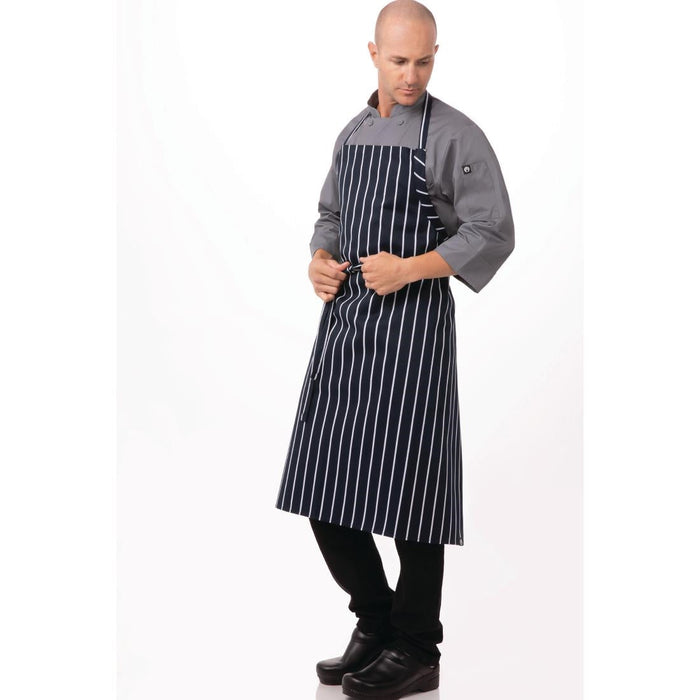 Chef Works Premium Woven Bib Apron Navy & White Stripe Chef Works
