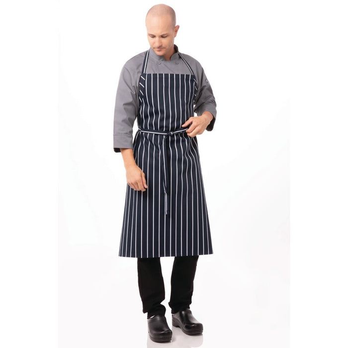 Chef Works Premium Woven Bib Apron Navy & White Stripe Chef Works