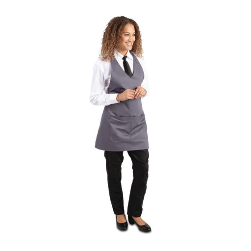 Whites V Neck Service Apron Charcoal Whites Chefs Clothing