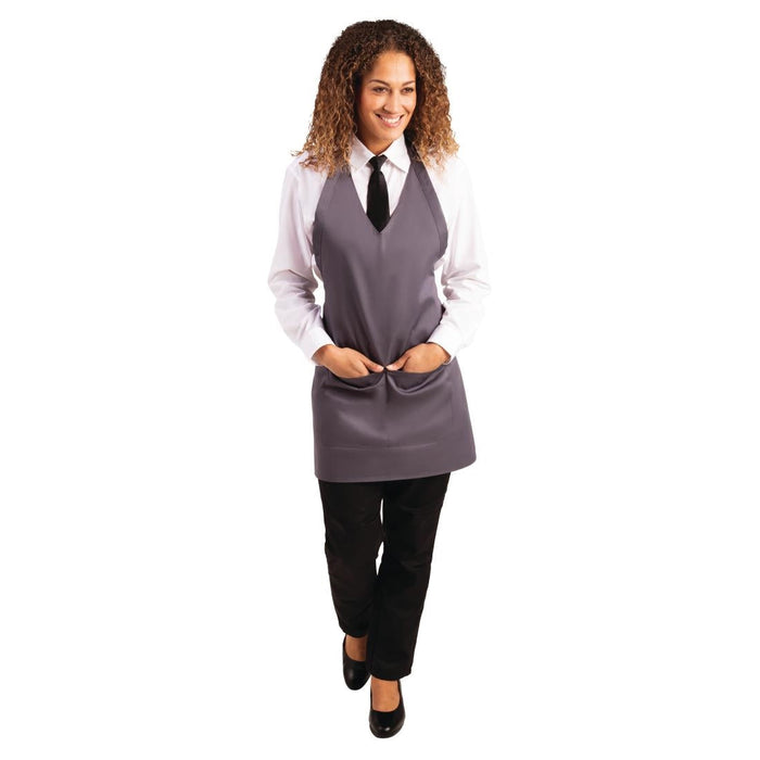 Whites V Neck Service Apron Charcoal Whites Chefs Clothing