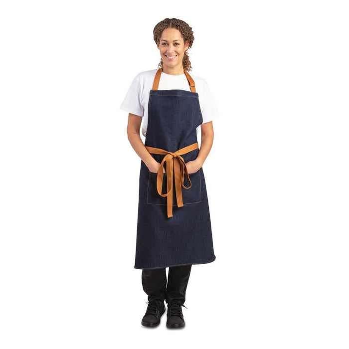 Southside Bistro Apron Denim-Blue With Tan Ties Southside