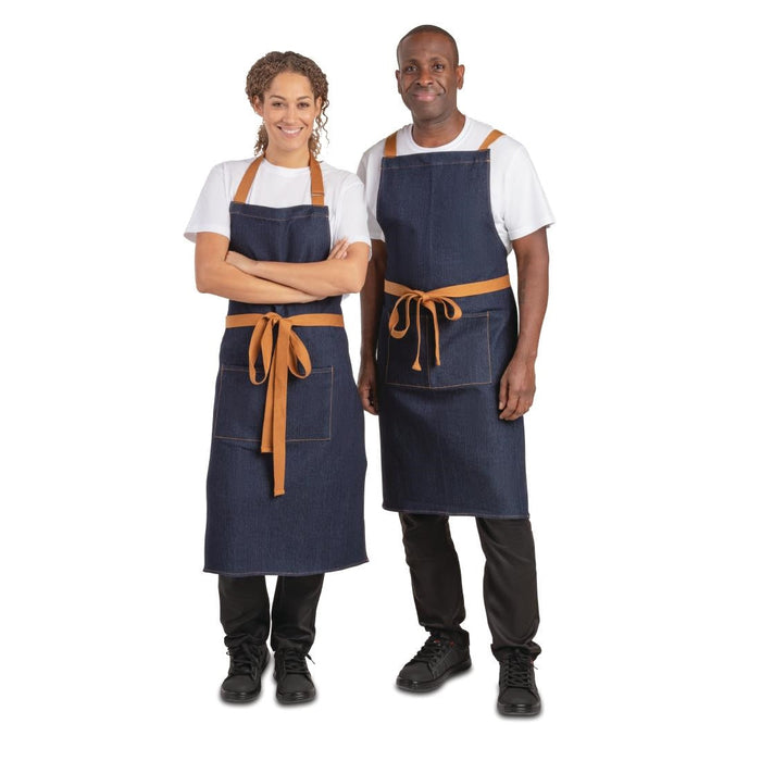 Southside Bistro Apron Denim-Blue With Tan Ties Southside