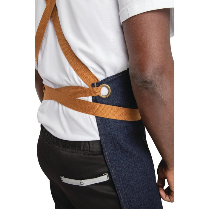 Southside X-Cross Back Apron Denim Blue Tan Ties Southside