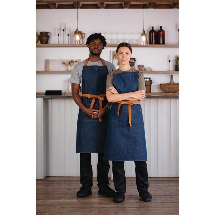 Southside X-Cross Back Apron Denim Blue Tan Ties Southside