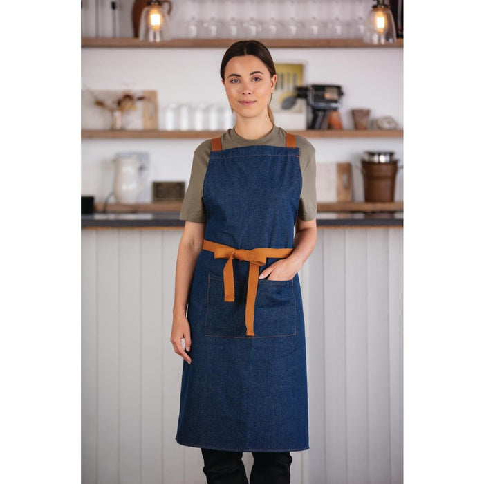 Southside X-Cross Back Apron Denim Blue Tan Ties Southside