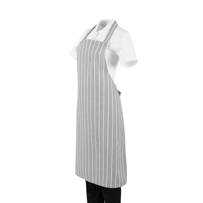 Whites Butchers Stripe Bib Apron Grey/White Whites Chefs Clothing