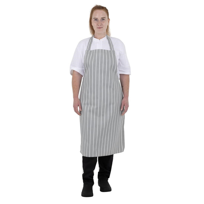 Whites Butchers Stripe Bib Apron Grey/White Whites Chefs Clothing