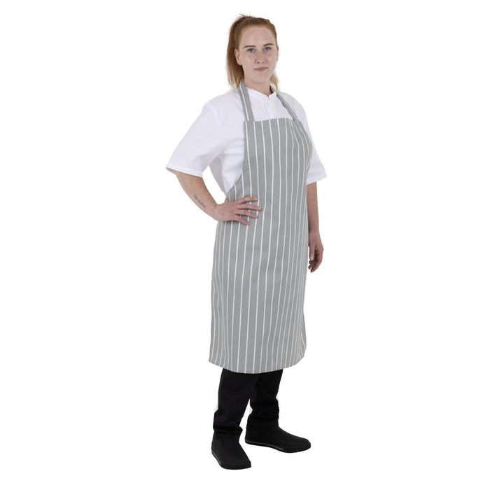 Whites Butchers Stripe Bib Apron Grey/White Whites Chefs Clothing