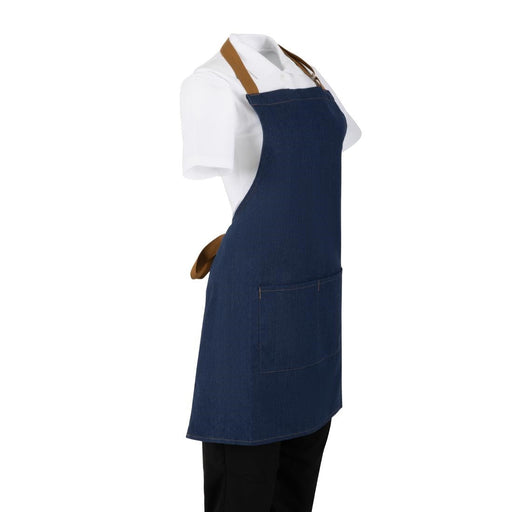 Southside Short Length Bib Apron Denim Blue with Tan Ties Southside