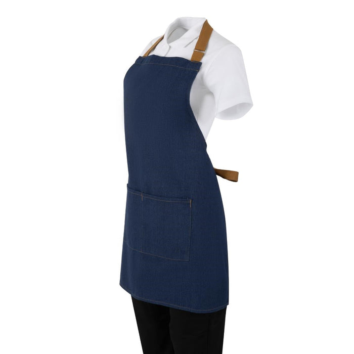 Southside Short Length Bib Apron Denim Blue with Tan Ties Southside