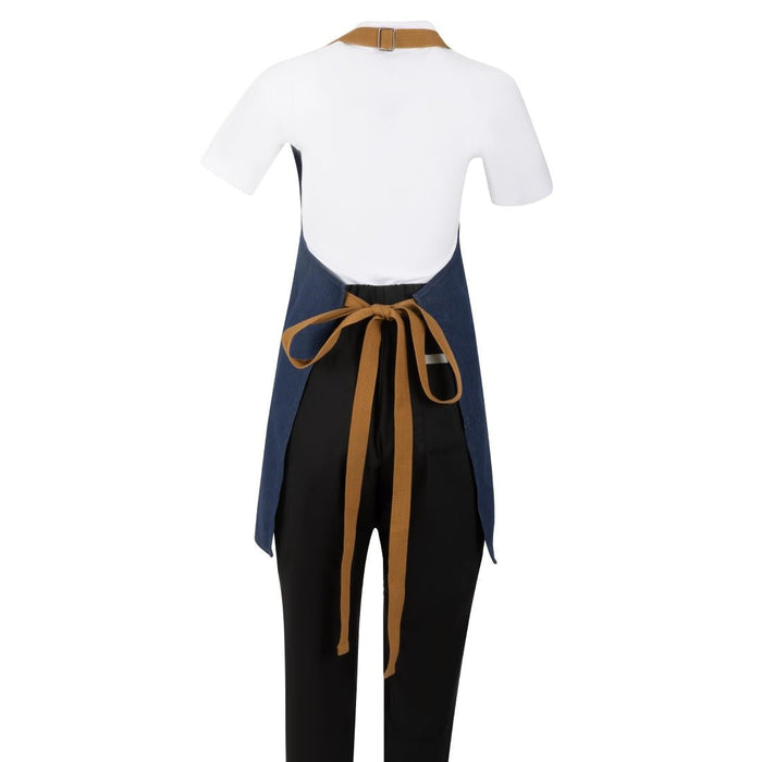 Southside Short Length Bib Apron Denim Blue with Tan Ties Southside