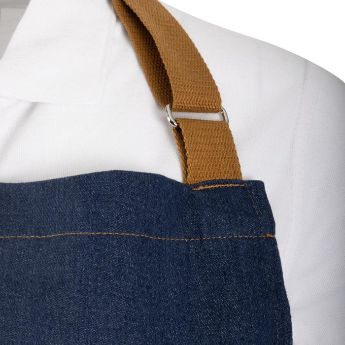 Southside Short Length Bib Apron Denim Blue with Tan Ties Southside