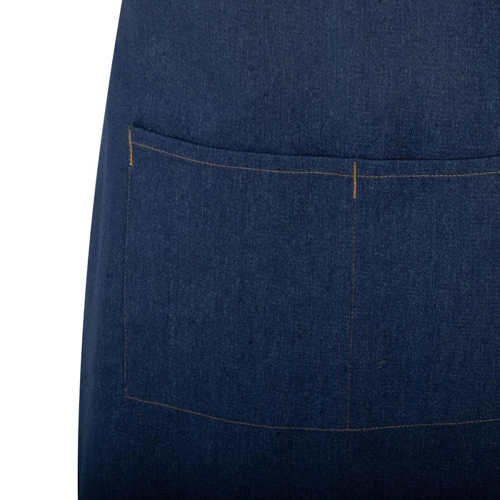 Southside Short Length Bib Apron Denim Blue with Tan Ties Southside