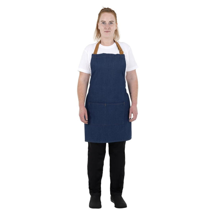 Southside Short Length Bib Apron Denim Blue with Tan Ties Southside