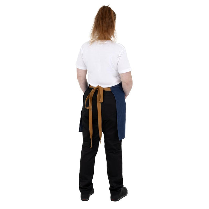 Southside Short Length Bib Apron Denim Blue with Tan Ties Southside