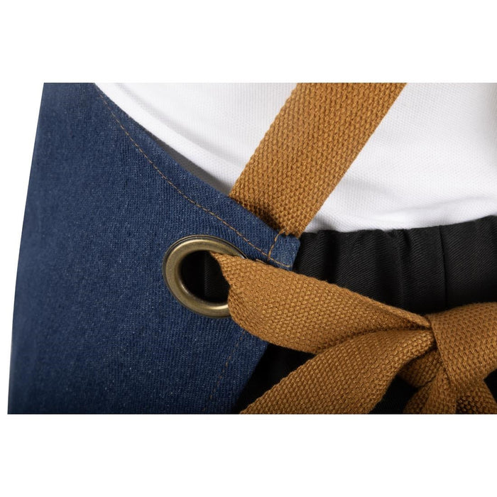 Southside Short Length X-Cross Back Bib Apron Denim Blue with Tan Ties Southside